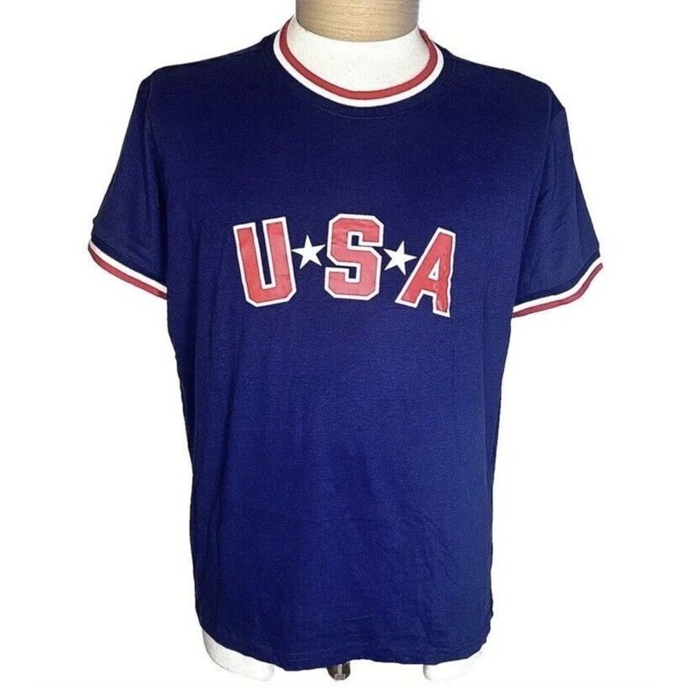 Y2K USA Red White White And Blue Ringer T Shirt